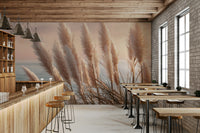 Soft seascape mural in blue and sandy tones

