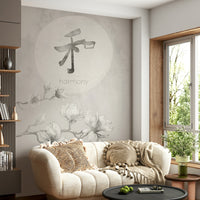 Modern Japandi mural with soft curves and textures

