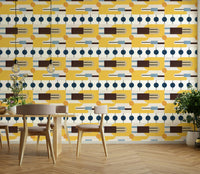 Warm-toned vintage wallpaper in living room interior

