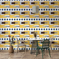 Feature wall using Mid Century Wallpaper design

