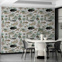 Minimalist bedroom with Oceania Wallpaper wall

