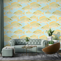 Living room styled with Sand Bream fish wallpaper

