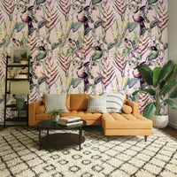 Exotic rainforest wallpaper with botanical elements

