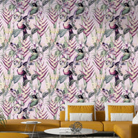 Illustrated jungle scene wallpaper with nature details

