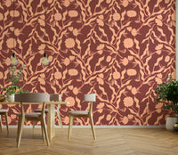 Terra cotta floral wallpaper with natural elegance

