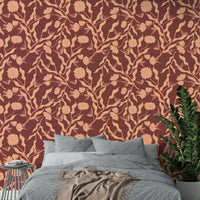 Vintage-style floral wallpaper in terra hues


