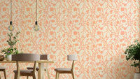 Peach Garden Reverie Wallpaper with artistic florals

