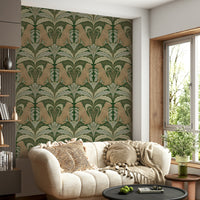 Bold wallpaper with leopards and botanical patterns

