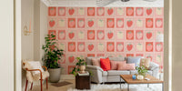 Strawberry wall design with postal stamp graphics

