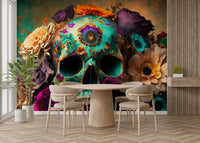 Day of the Dead-inspired floral skull mural

