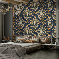 Sophisticated floral wallpaper in indigo and cream


