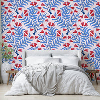 Vintage floral wallpaper with red and pink blooms

