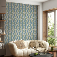 Cottage-style wallpaper with wavy floral design

