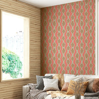Mid-century flower wallpaper in blush and orange tones

