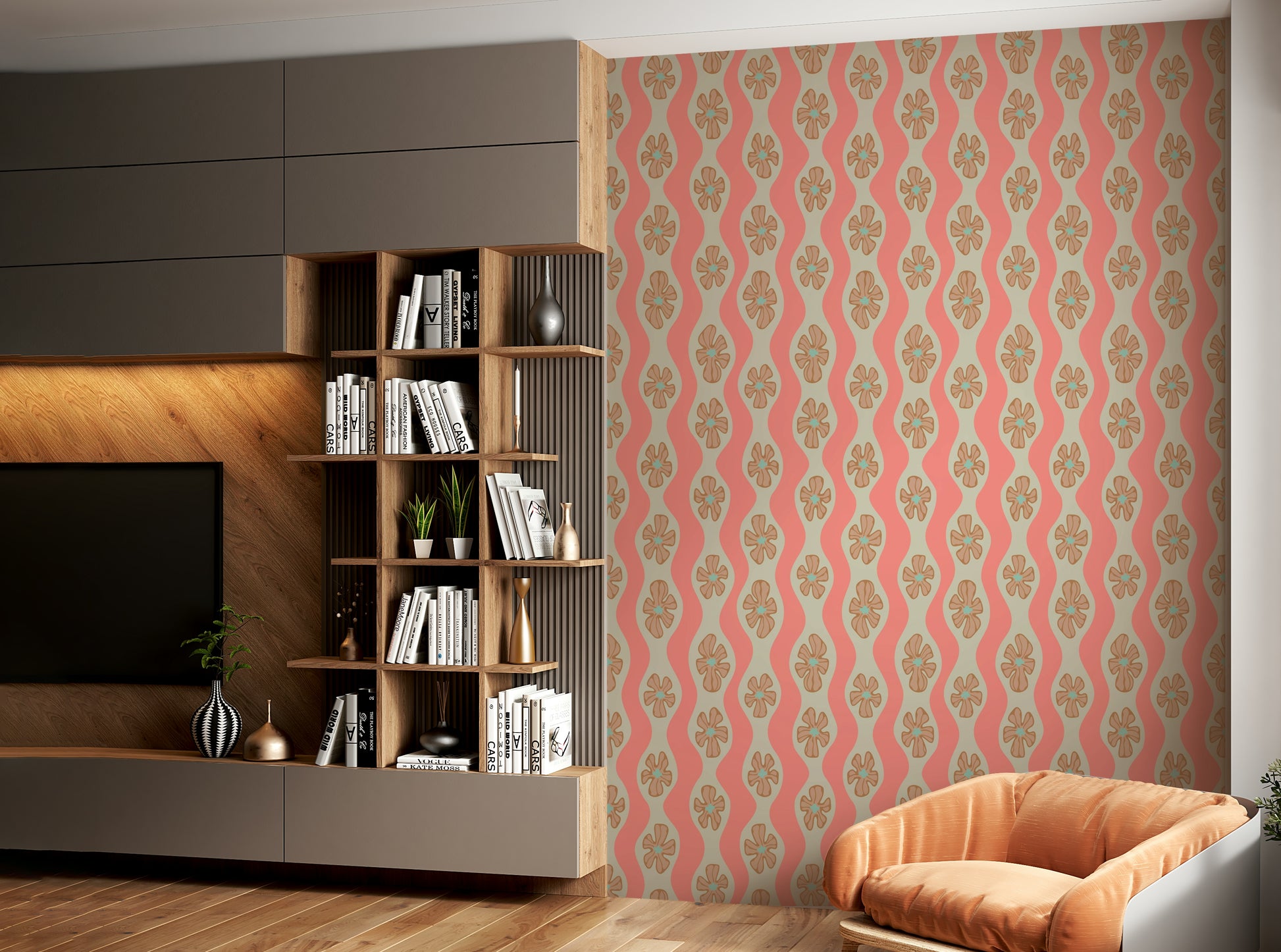 Mid-century inspired wallpaper with ripple effect

