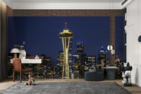 Urban wall mural wallpaper capturing iconic Seattle architecture

