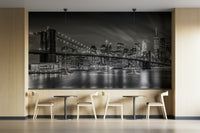 City skyline reflected under Brooklyn Bridge in mural wallpaper

