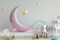 Pink crescent moon with gold star wallpaper mural

