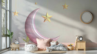 Shimmering gold stars on soft pastel pink sky mural

