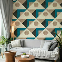 Geometric mural in mid-century design with teal tone

