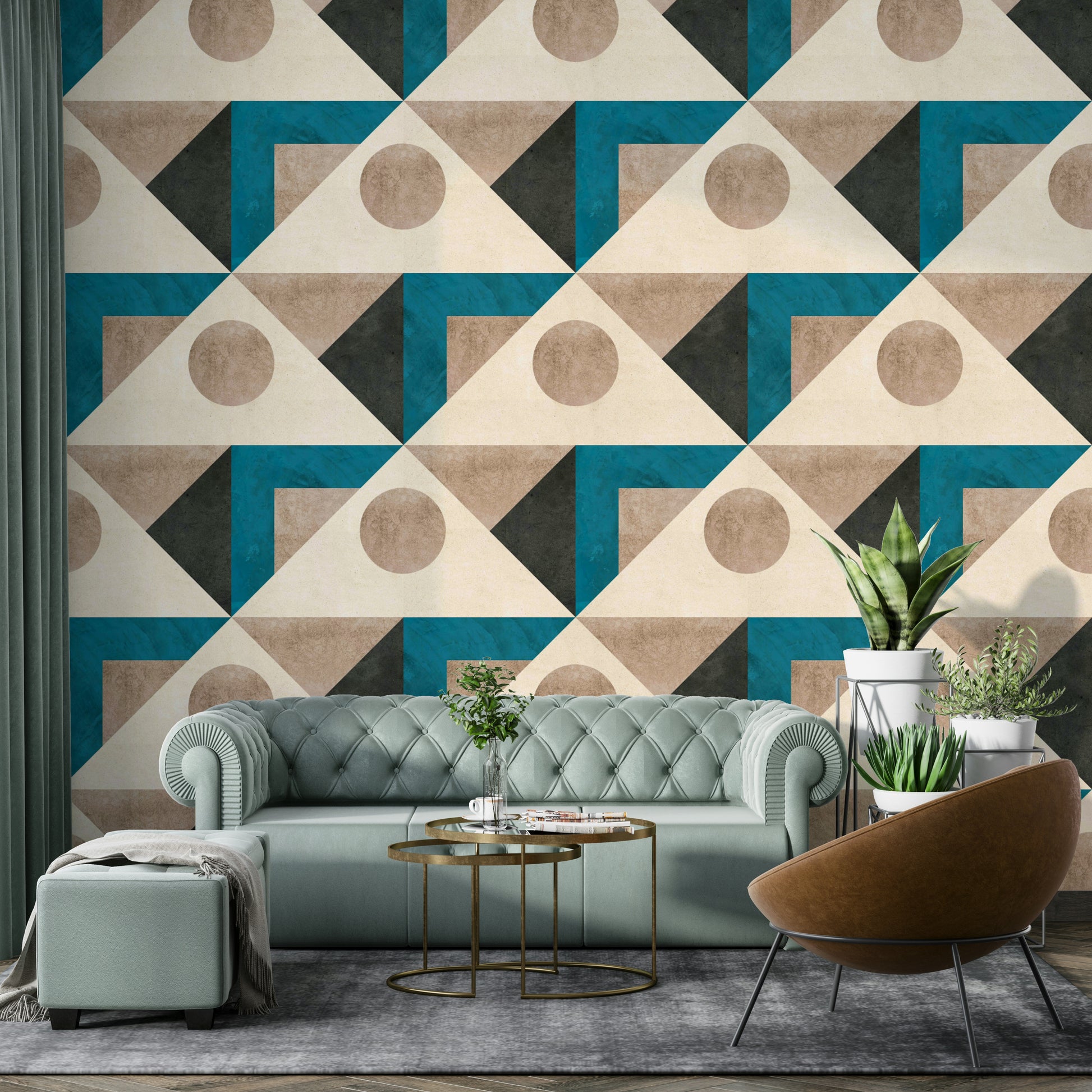 Classic mid-century pattern in cool teal shades

