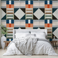 Decorative mural with 1950s-inspired graphic lines

