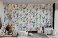 Fantastic Jellyfish - Delft Blue & Cream wallpaper for bedrooms

