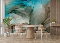 Flowing, ethereal patterns in ocean-inspired mural

