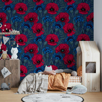 Bright and cheerful poppies and cornflowers wall mural

