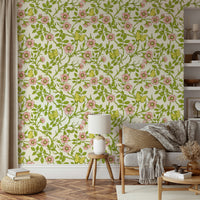 Colorful wild roses and butterfly wallpaper for living room

