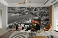 Peel and stick Pittsburgh skyline mural with incline view

