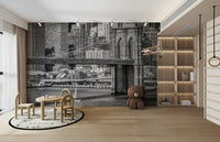 New York City Brooklyn Bridge wall mural with skyline

