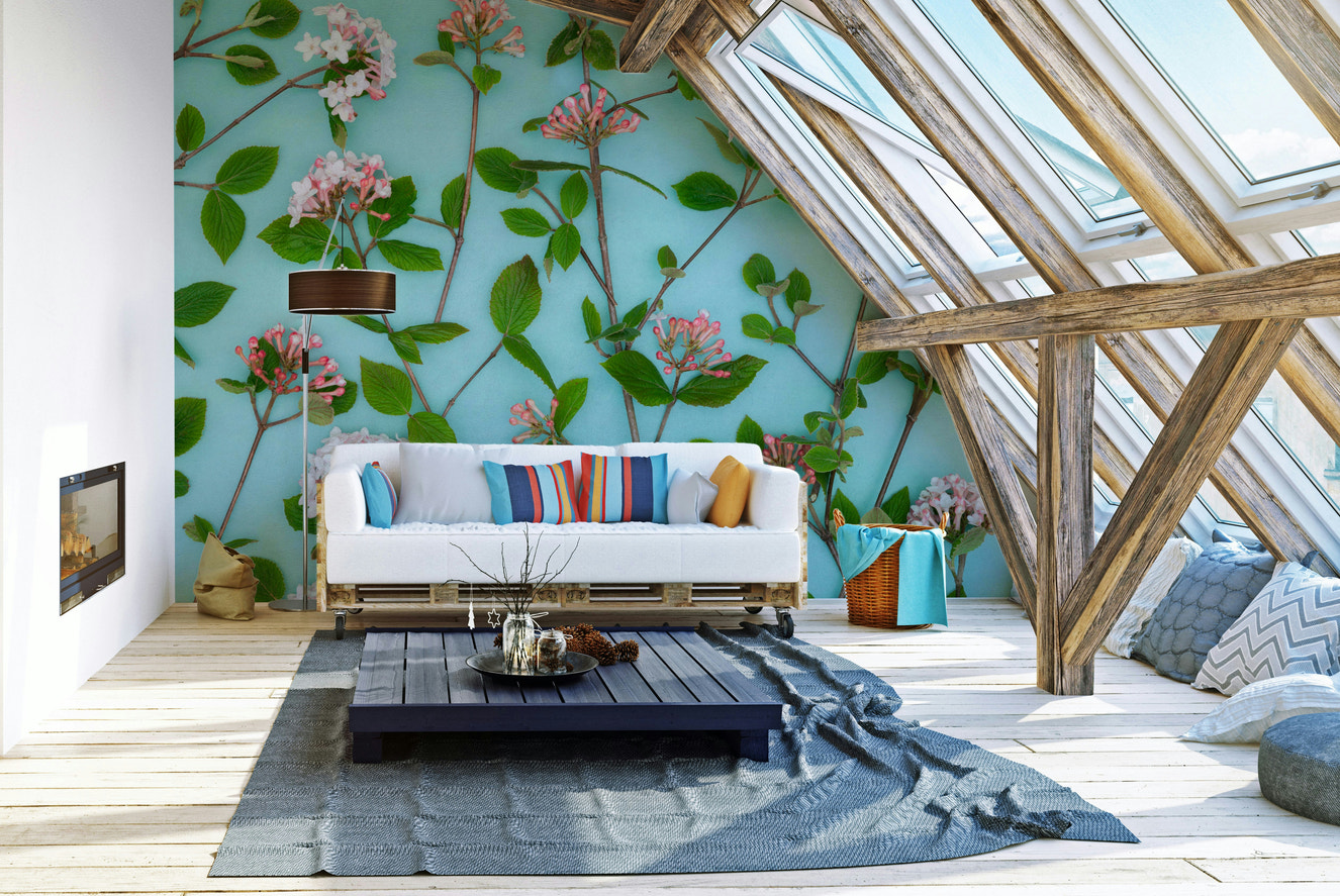 Viburnum Juddii flower mural with vibrant blossoms.

