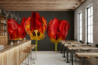Vibrant tulip wall mural with a touch of Rococo elegance.

