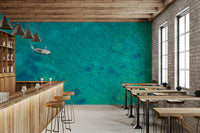Tropical beach mural with vibrant turquoise hues


