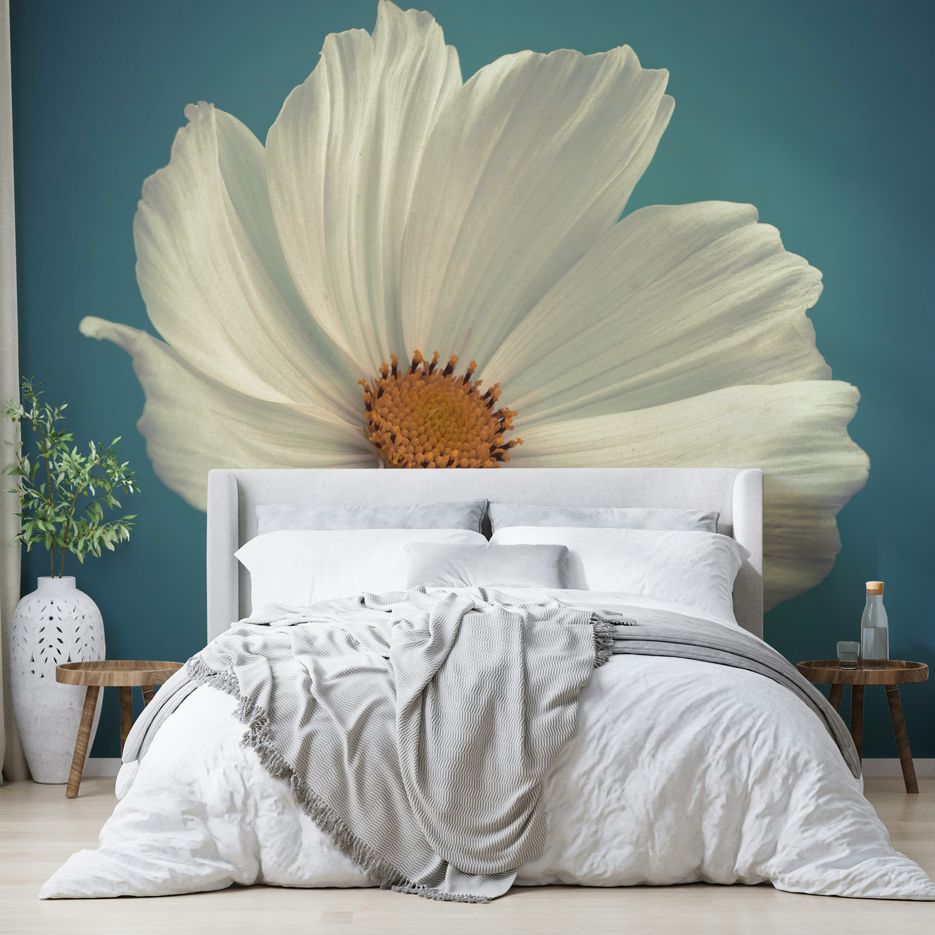 Cosmos Blooms Wall Mural featuring a single delicate flower

