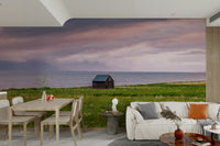 Gentle shoreline and vibrant wildflowers in this serene mural design

