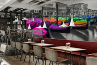 Multicolored Venice Wall Mural with vibrant gondolas

