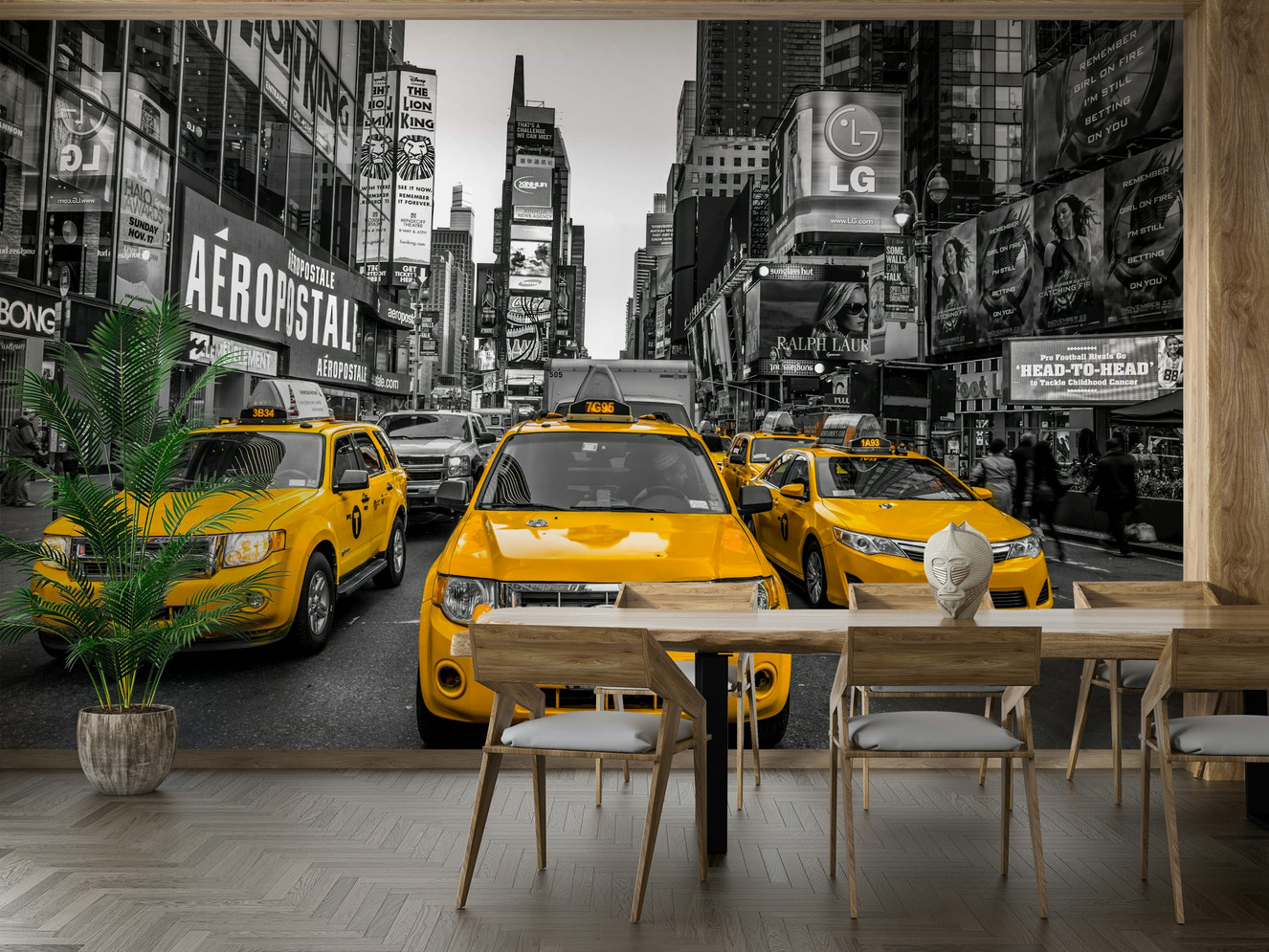 Broadway Traffic Wall Mural featuring yellow taxis in Times Square

