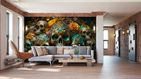 Bold, artistic mural blending skull imagery and floral beauty

