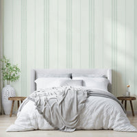 Soft sea green striped Boho wallpaper for bedrooms

