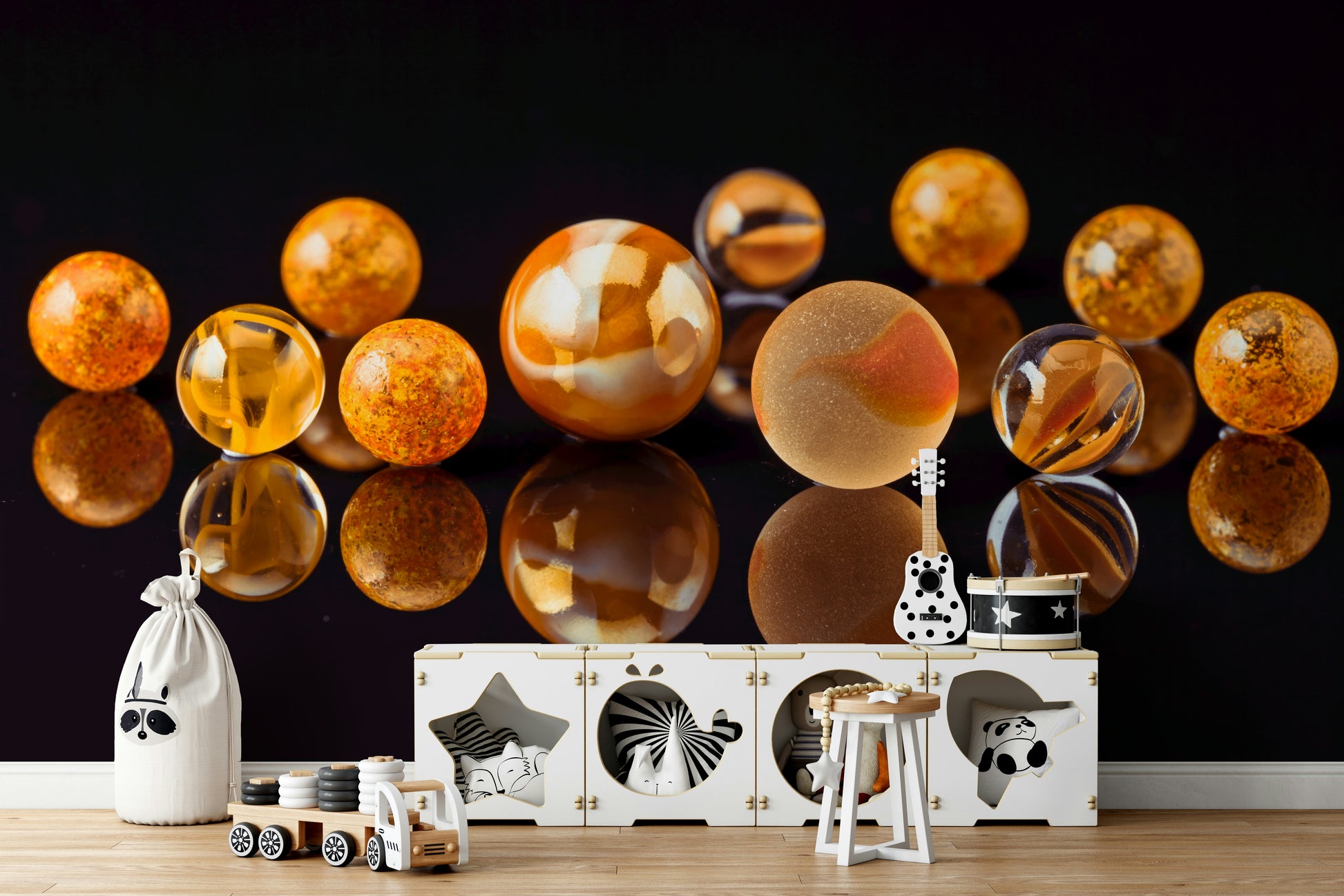 Shiny reflective marbles wall mural
