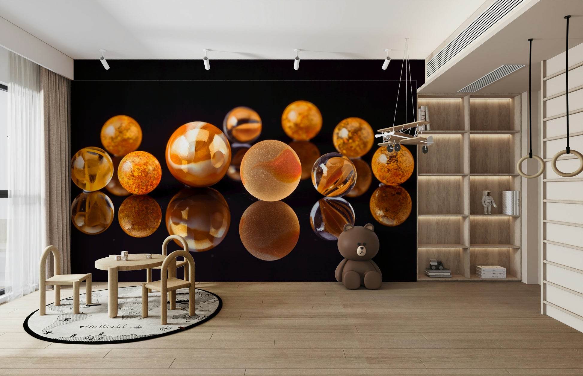 Modern decorative wall mural with marbles
