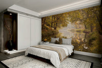 Golden leaves by the canal wallpaper

