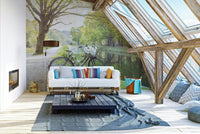 Tranquil bicycle and water wallpaper
