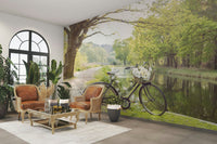 Soft green and floral wallpaper design
