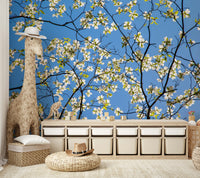 Clear sky and flowers mural wallpaper
