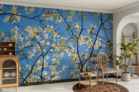 Floral mural with blue sky background
