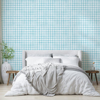 Baby blue check design with neutral tones
