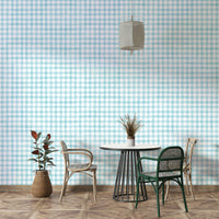 Farmhouse checkered wallpaper in soft blue
